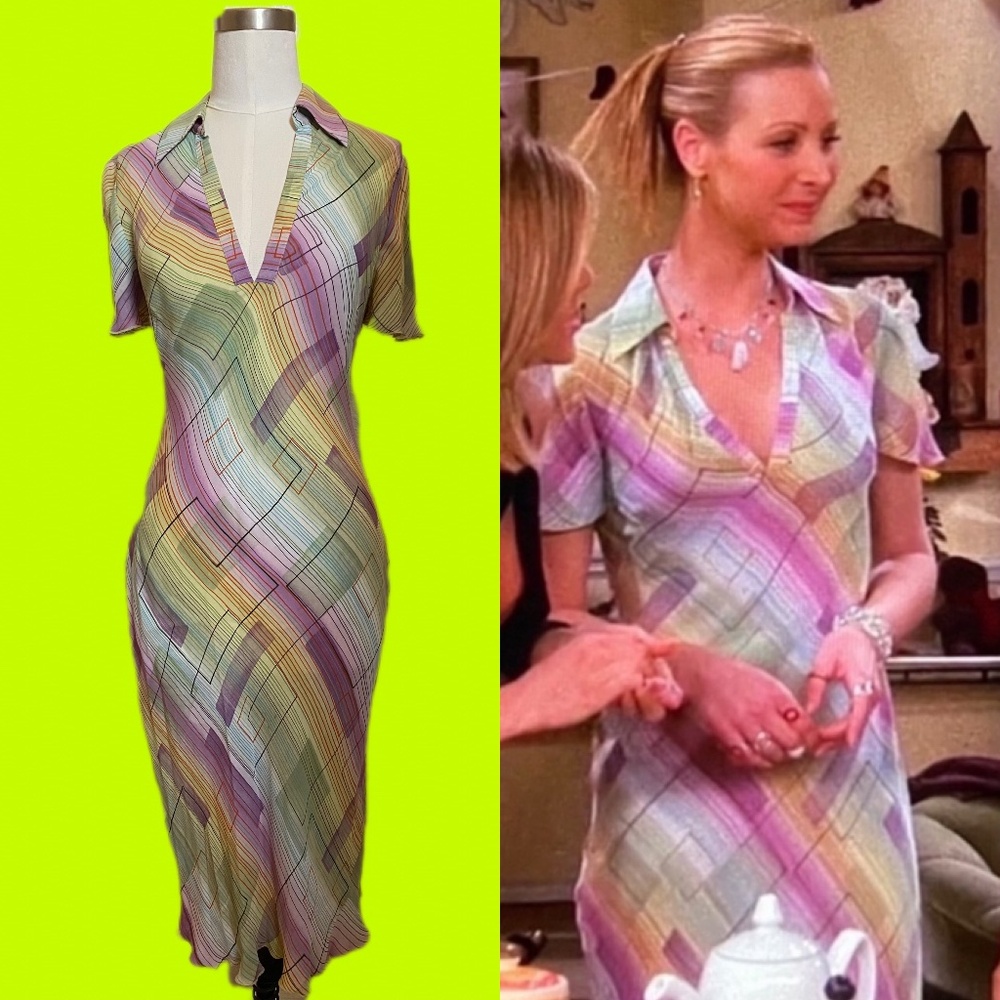 90s Pastel Geometric Print Dress ASO Phoebe Buffay on Friends